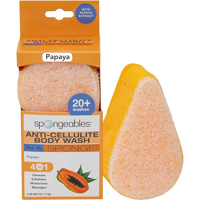 Spongeables Anti Cellulite Body Wash in a 20+ Wash Sponge, Papaya, 1 Count - Image 1